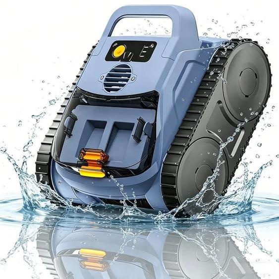 Robot Piscine Sans Fil, Nettoie Sol/Parois/Ligne d’eau 180Min&200m² Aspiration Puissante, Filtration Ultra-Fine, Auto-Stationnement - Bleu