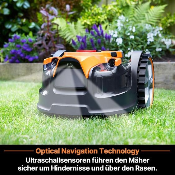 Robot tondeuse sans fil Lawnmaster OcuMow16 pour pelouses jusquà 200 m² avec système dévitement dobstacles. Robot tondeuse silencieux sans câble périphérique VBRM16 Plus