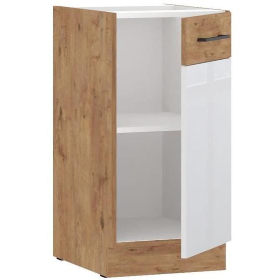 ROCK - Meuble haut - Mélaminé chêne Lancelot et Blanc brillant - 40 cm - 1 porte battante