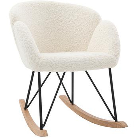 Rocking chair en tissu effet peau de mouton blanc, métal noir et bois clair RHAPSODY -  & Stéphane Plaza