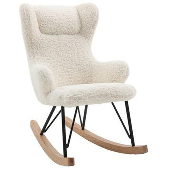 Rocking chair enfant en tissu effet peau de mouton blanc, métal noir et bois clair SHAUN
