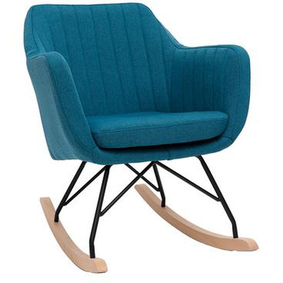 Rocking chair scandinave en tissu bleu canard, métal noir et bois clair ALEYNA
