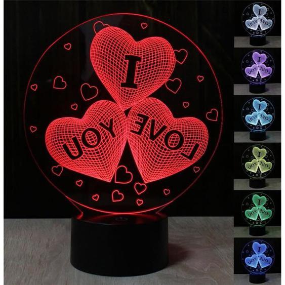 Romantique Je Taime Coeur 3D Lampes 7 Couleurs Clignotant USB Alimenté Tactile Commutateur Chambre Led Veilleuses pour Cadeaux