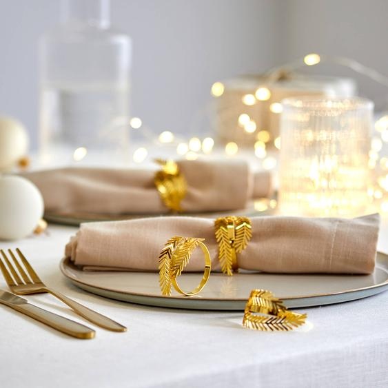 Ronds De Serviettes Feuillage, Métal Doré - Lot De 4 -