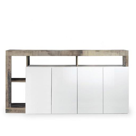 RONICA - Buffet 4 portes et 4 niches bois et blanc