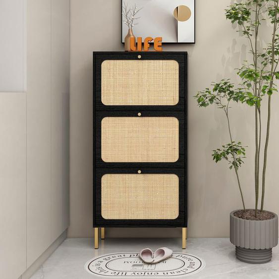 Roomfitters Armoire à Chaussures Avec Poignées Dorées – Étagère à 2 Niveaux, Montage Mural ou Autonome, Qualité Bois Naturelle
