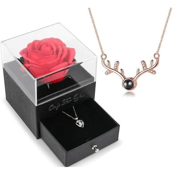 Rose éternelle avec bijoux Je taime collier faon 100 langues, le cadeau le plus approprié pour Noël, la Saint Valentin, la fête