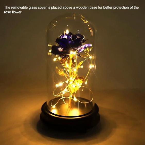 Rose Eternelle (Bleu plaquée or 24K) Luminaire LED fleur Cadeau de Luxe Amie Saint Valentin, Fête des Mères, Anniversaire, Mariage