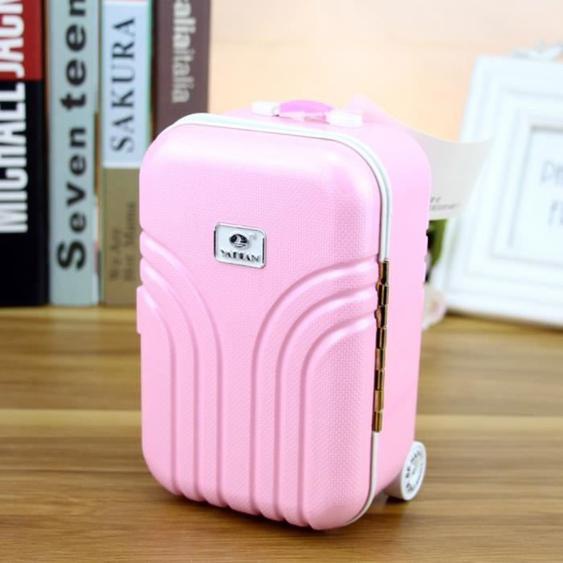 Rose - Tirelire en forme de valise, Boîte dépargne haute capacité pour pièces de monnaie, Bagage, Poche à bi