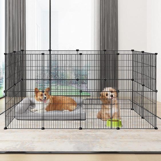 ROSEJANE, ensemble de 24 pièces pour enclos pour petits animaux, enclos ouvert pour lapins, cobayes et chiots, enclos grillagé à monter soi-même avec porte, adapté pour une utilisation intérieure et extérieure, dimensions de chaque élément : 35 x 35 cm