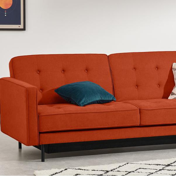 Rosslyn, canapé convertible clic-clac avec compartiment de rangement, tissu orange Sedona