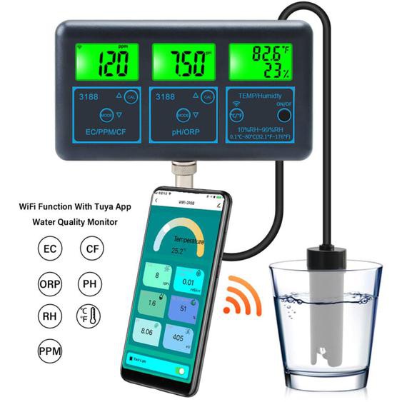Rosvola - 7-en-1 pH/EC ppm cf Conductivité Mètre Eau Qualité Testeur 0.0-14.0pH / 019.99ms/cm Aquarium, Hydroponique Outil