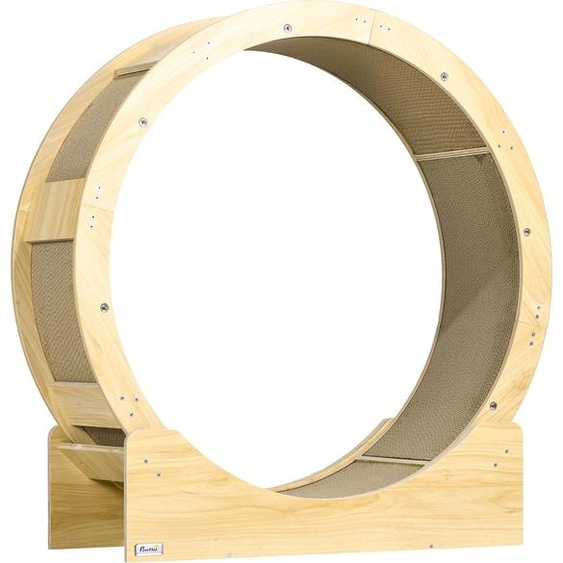 Roue pour chat Fortuna Lai 91 cm avec frein et planche à griffer, roue pour chat en chêne pour un exercice sain et la détente