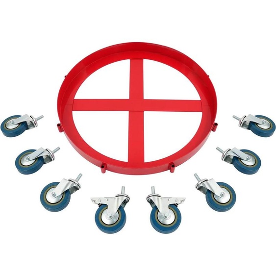 Roule-fût - Chariot à fût - Acier Q235 - Charge lourde - Entretoises en croix - Roulettes - 62 × 20 cm - Rouge