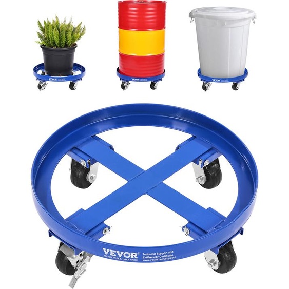 Roule-fût VEVOR pour 55 gallons de capacité de charge, Ø615x188mm Rouleau de transport , Chariot anti-basculement pour la manutention de fûts dans lentrepôt, Bleu