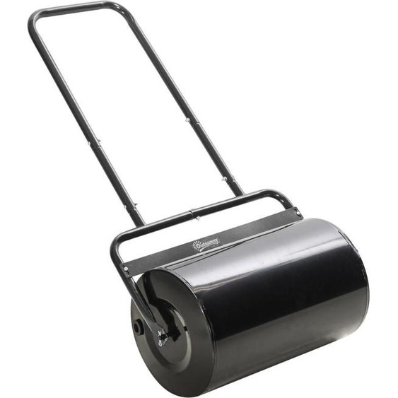 Rouleau à gazon Fortuna Lai avec poignée en U, diamètre 32 cm, 38 l deau ou 62 kg de sable, métal noir, 57 x 32,5 x 107 cm, pour une pelouse parfaite