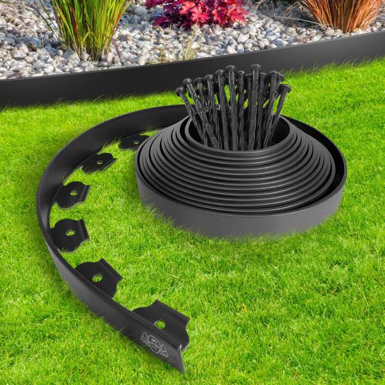 Rouleau Bordure Jardin Exterieur 10M en Plastique Noir avec 30 Piquets - Bordure de Jardin Flexible,Résistante aux Intempéries, Idéale pour Allées et