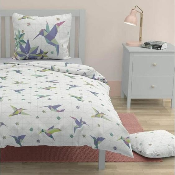 ROUPILLON Parure de lit Paradise - 2 pièces - 140 x 200 - 100 % coton - Bleu