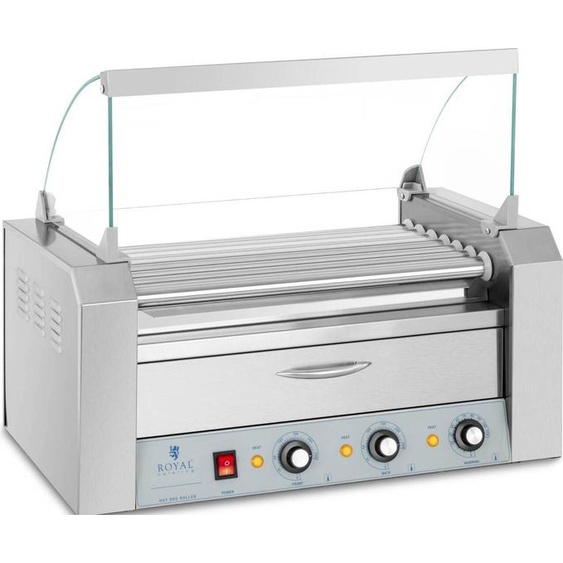 Royal Catering Hot Dog Grill - 7 roulettes - tiroir chauffant - acier inoxydable