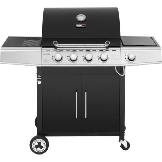 Barbecue a Gaz - 4+1 Brûleurs en Acier Inoxydable - Gril à Gaz de Puissance 14,5kW avec Tablettes et Thermomètre - 2 Roues Directionnelles - 2 Portes