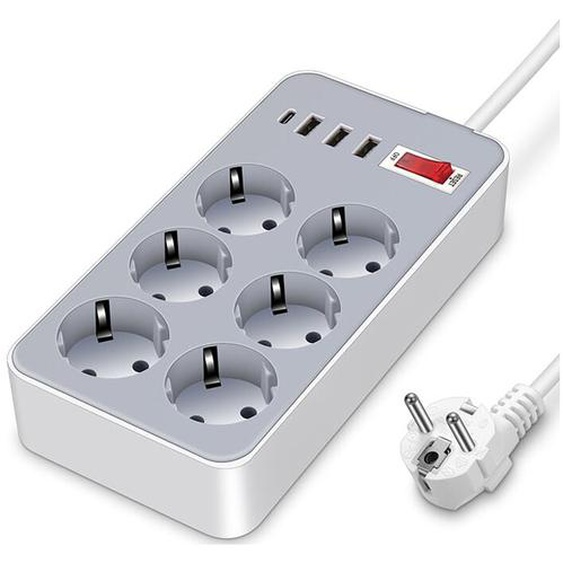 Rqiurpn - Multiprise Electrique usb, avec 6 prises secteur + 3 ports usb-a + 1 port usb-c, Multiprise Bureau usb avec Interrupteur Cordon de 1.2m
