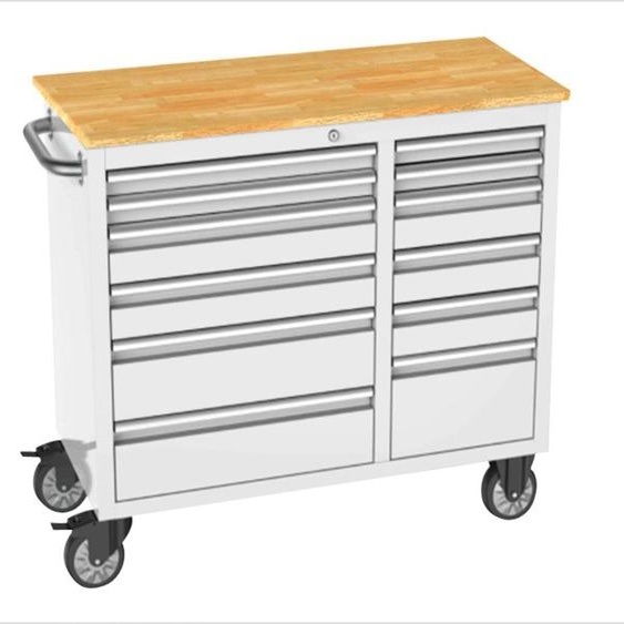 RS4 Workstation Armoire à outils en acier inoxydable 42 avec établi en bois massif