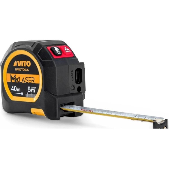 Ruban métrique 5m et Laser télémètre 40m Affichage rétro éclairé IP54 Affichage LCD Rétroéclairé Recharge USB-C VITO