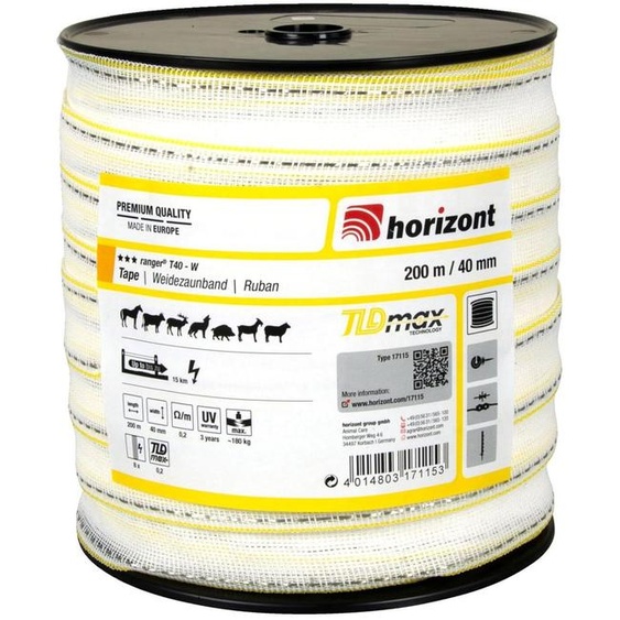 Ruban pour clôture de pâturage Ranger, T40-W, 40 mm, jaune/blanc/jaune