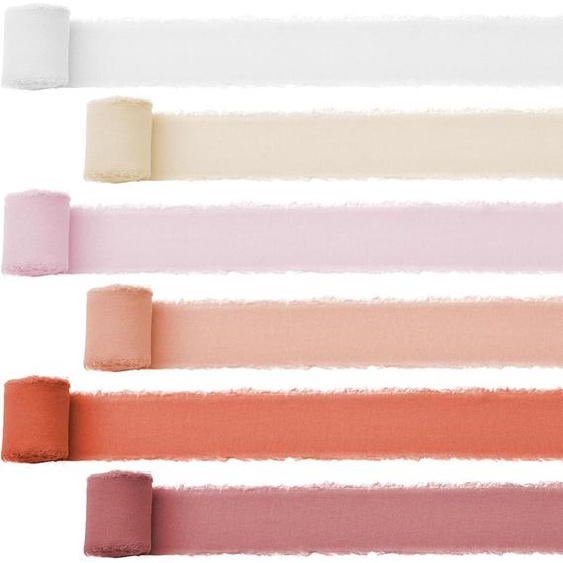 Rubans de mousseline série rose - 6 rouleaux de couleurs mélangées avec bords effilochés pour invitations de mariage, bouquets de mariée, emballages cadeaux