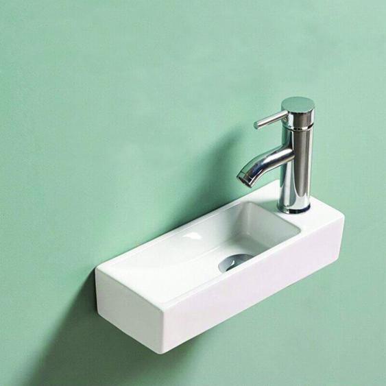 Rue Du Bain - Lave main Rectangle Droite Céramique Blanc - 38x15 cm - Minimalist