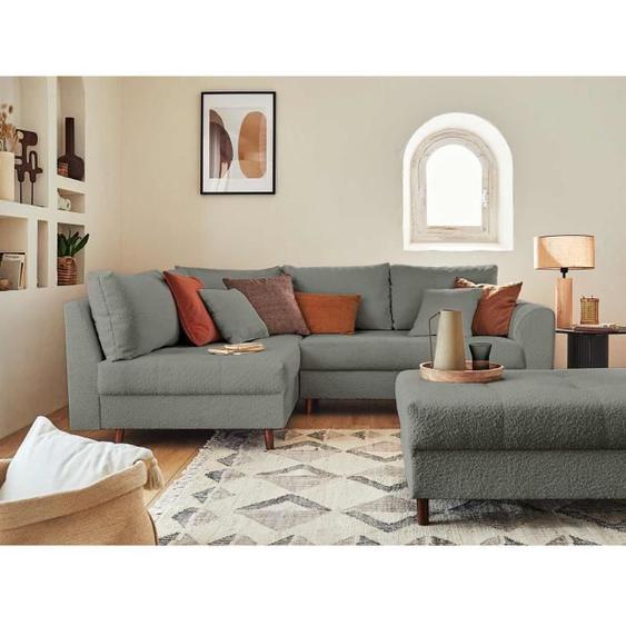Rune - canapé dangle gauche - 4 places - avec pouf dappoint - en tissu bouclette