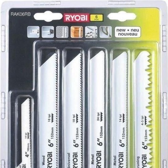 Lames de Scie Sabre RYOBI, 6 Lames Panachées Bois Métal, 100/152 mm, Emmanchement Universel