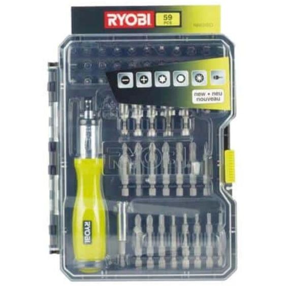 Ryobi - Coffret 59 accessoires de vissage-boulonnage avec tournevis à cliquet RAK59SD