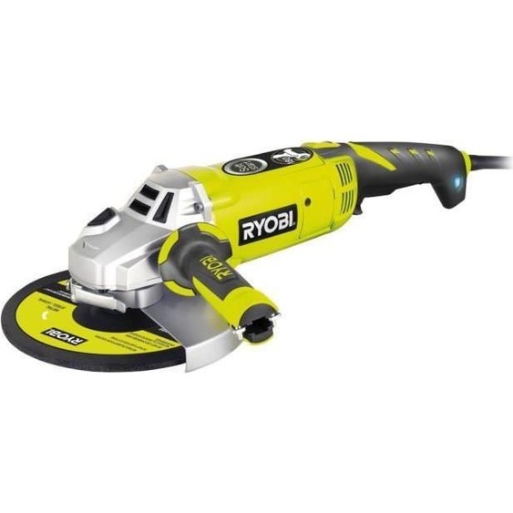 RYOBI - Meuleuse dangle 2000 W 230 mm - 6 600 tr/min - poignée orientable 180° + disque métal 230 mm & clé de service - EAG2000-G