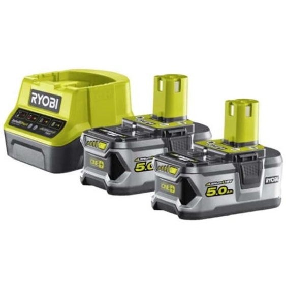 Ryobi - Pack 2 batteries 18V One+ 5.0Ah LithiumPlus - 1 chargeur rapide 2.0Ah RC18120-250