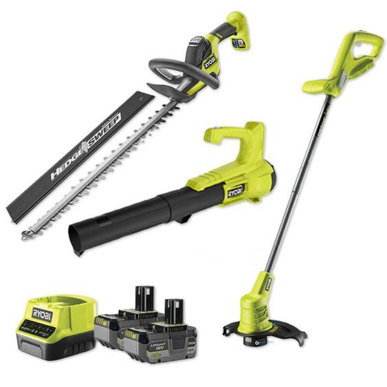 Ryobi - Pack Jardin 18V : Coupe-bordure OLT1825M + Taille-haie RY18HT55A-0 + Souffleur à main RY18BLA-0 + 2 batt 18V one+ 4,0Ah