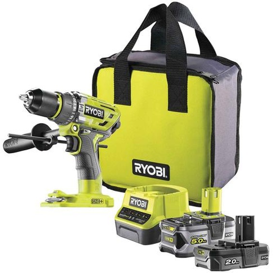 RYOBI Perceuse-visseuse à percussion sans fil R18PD7-202B ONE+ Visseuse sans fil, perceuse avec batterie et chargeur, 18V