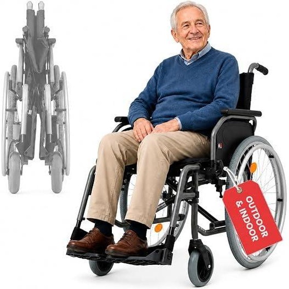 S-Eco 2 : Fauteuil roulant pliable, léger [largeur dassise de 40 cm], hauteur dassise fixe - Fauteuil roulant pliable pour voyage, fourche en plastique, accoudoirs double, idéal pour la maison et les déplacements
