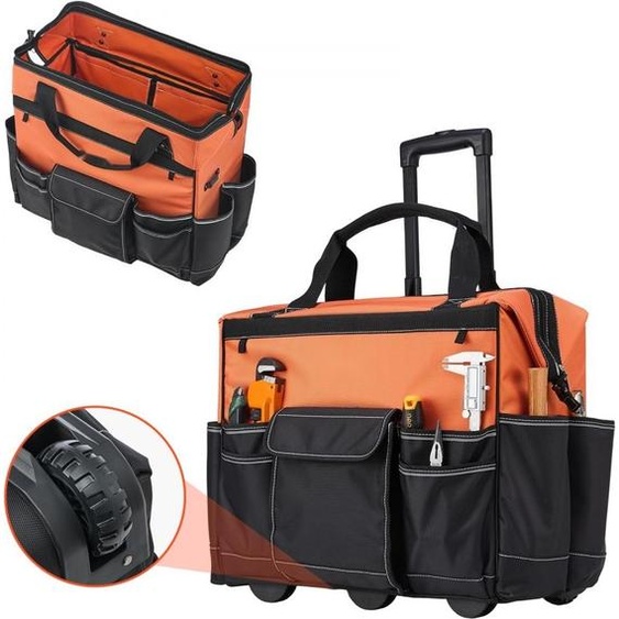 Sac à dos à outils avec roulettes 50kg - 27 poches Sac à dos de travail - Taille 510x310x450mm