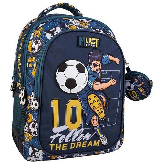 Sac À Dos Enfant Garçon Football Follow The Dream 2 Compartiments 43 Cm Bleu / Jaune / Blanc