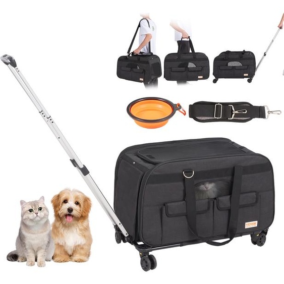 Sac à dos pour chien pliable VEVOR Sac de transport en tissu Oxford 600D avec 4 roues Sacs de rangement Trolley pour animaux de compagnie Idéal pour les voyages en voiture et les excursions