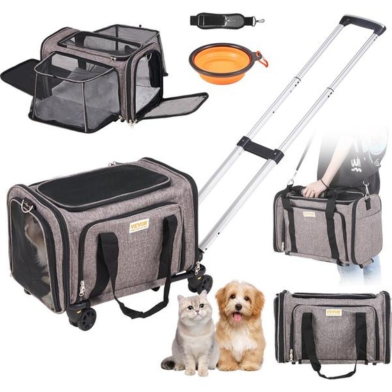 Sac à dos pour chien Sac à dos pour chien pliable Capacité de charge max. 11,3kg Sac de transport en tissu Oxford 600D Voiture pour chien avec 4 roues Sacs de rangement Trolley pour animaux de compagnie Idéal pour les voyages en voiture Excursions