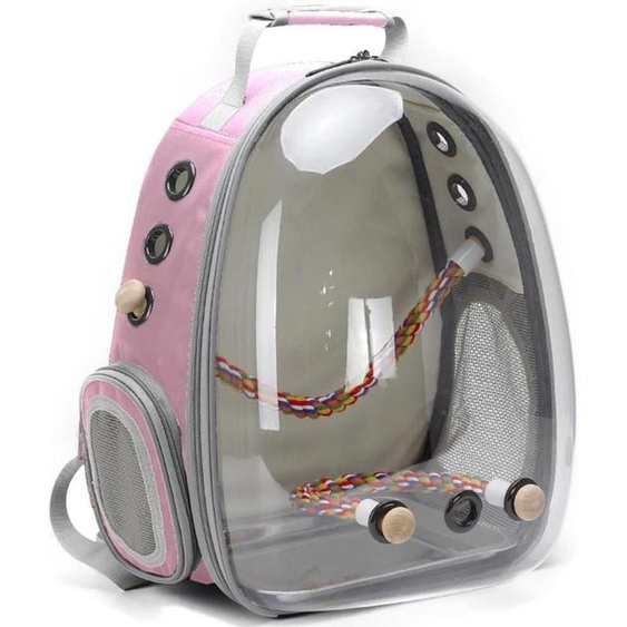 Sac à dos pour oiseaux, avec plateau en acier inoxydable et perche, de couleur rose