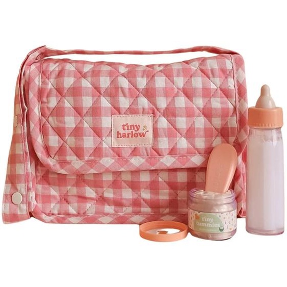 Sac À Langer Pour Poupée Avec Accessoires Vichy Rose, Blanc