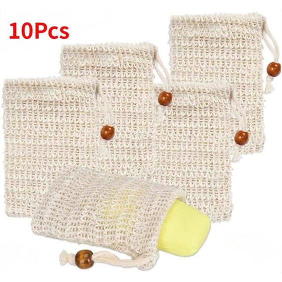 Sac À Savon, Sac À Savon En Sisal, Durable Pochette Savon, Sacs De Savon Pour La Baignade Et Le Lavage - 10 Pcs