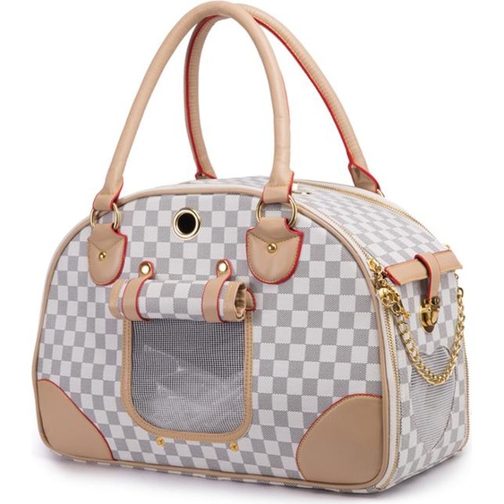 Sac de transport portable pour petits chiens, en cuirPolyuréthanede haute qualité, lavable, adapté aux chatons et aux chiots, blanc, taille L (42 * 29 * 18 cm)