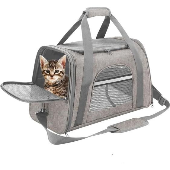 Sac de transport Pour Animal Chien Chat Tissu Oxford 43x25x28cm Gris