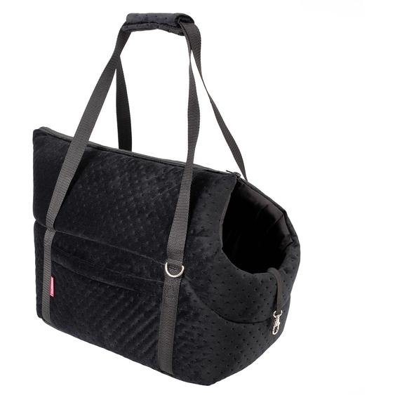 Sac de transport pour chiens et chats - Sac à bandoulière jusquà 15 kg, imitation daim / velours, noir - Taille L (42×29×33 cm)