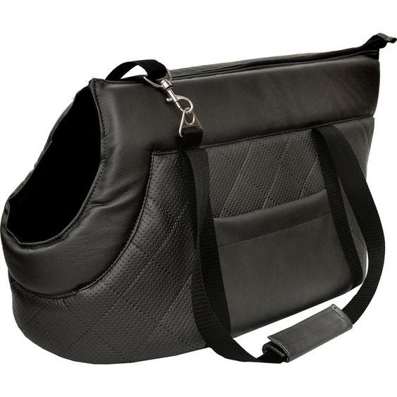 Sac de transport pour chiens et chats | Sac à bandoulière pour animaux de compagnie avec sangle élastique et mousqueton | jusquà 10 kg | Cuir synthétique | M | Noir