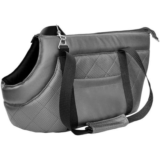 Sac de transport pour chiens et chats | Sac à bandoulière pour animaux de compagnie avec sangle élastique et mousqueton | jusquà 12 kg | Cuir synthétique | L | Gris